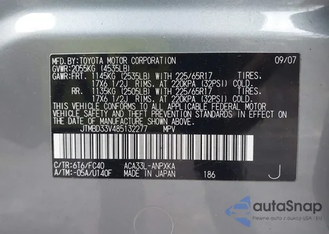 2008 Toyota Rav4 z USA, uszkodzony, nr VIN JTMBD33V485132277